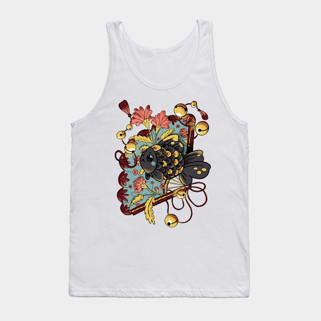 Asian Goldfish with Fan and Pink Flowers Tank Top by narwhalwall